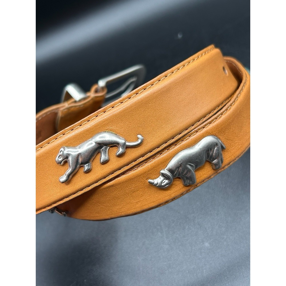 Brown Genuine Italian Leather Silver Safari Animal Boho Women's Belt Size Medium